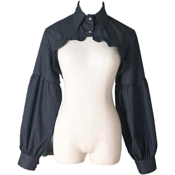 Tops - Women's Black Detachable Dickey Blouse False Collar Half Shirt Crop Top Blouse